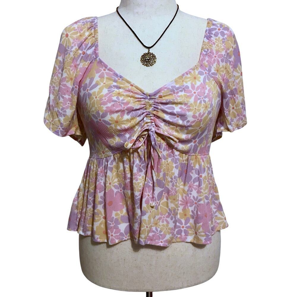 Hippie Rose NWT Cropped Floral Babydoll Blouse Juniors L